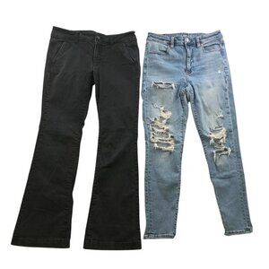 2 American Eagle Womens Jeans Size 6 Short Lot Of Two Bootcut Skinny Distressed
